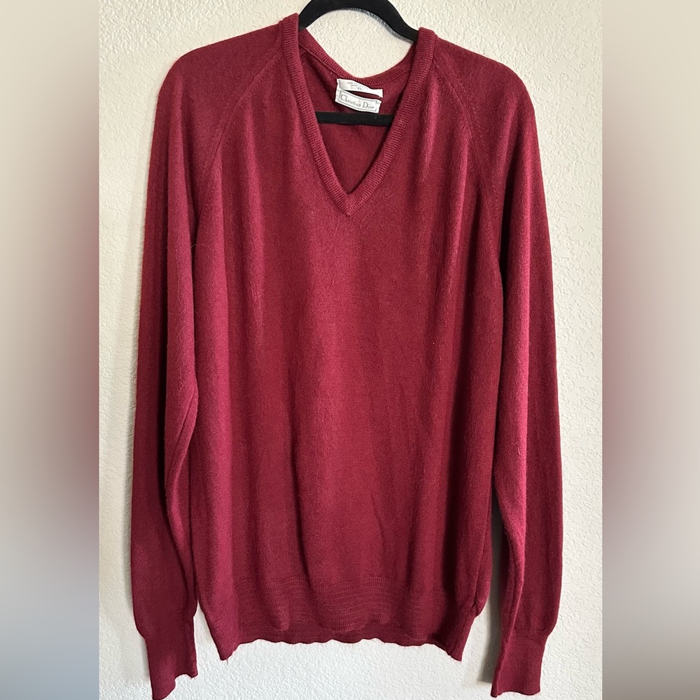 Dior Men's V-Neck Sweater - Deep Red